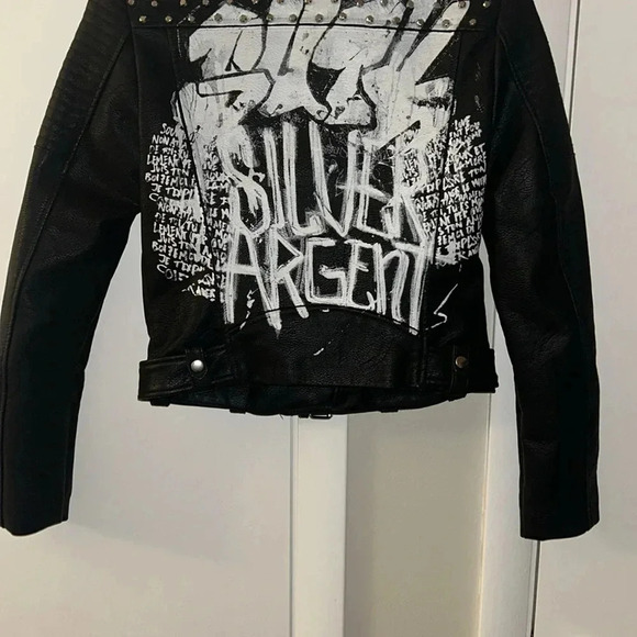 Zara graffiti leather studded biker jacket size XS - Picture 8 of 8